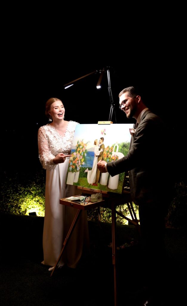 Ολοκληρωμένο live wedding painting της Kati και του Juha στο Island, Αθηναϊκή Ριβιέρα, από την Angela Yfantidou